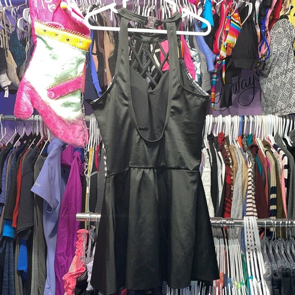 Elegant mini event performance dress black and glitter size Small lace athletic - Picture 5 of 6